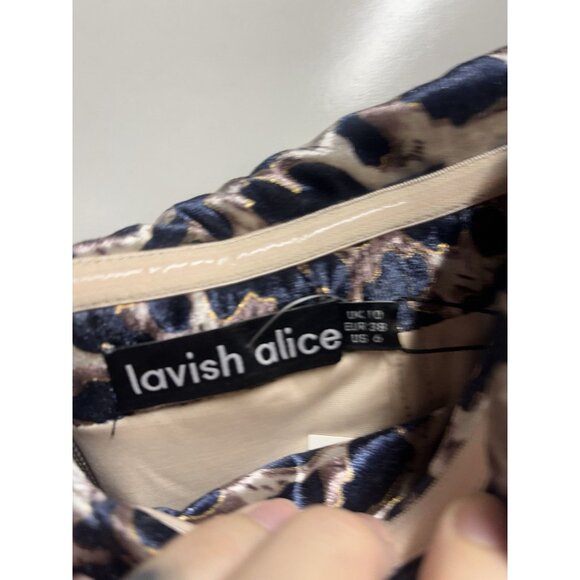 Lavish Alice NEW Womens Velvet Statement Shoulder Midi Dress 6 Brown Leopard - Picture 5 of 10